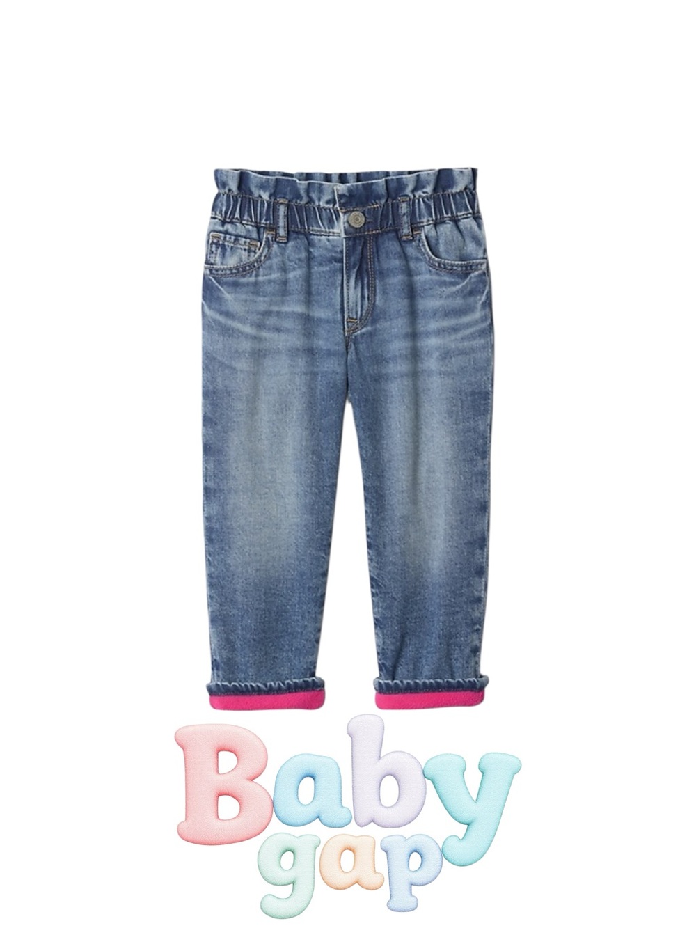 GAP Blue Denim Kids Jeans with Pink Hem Detail cozy lined